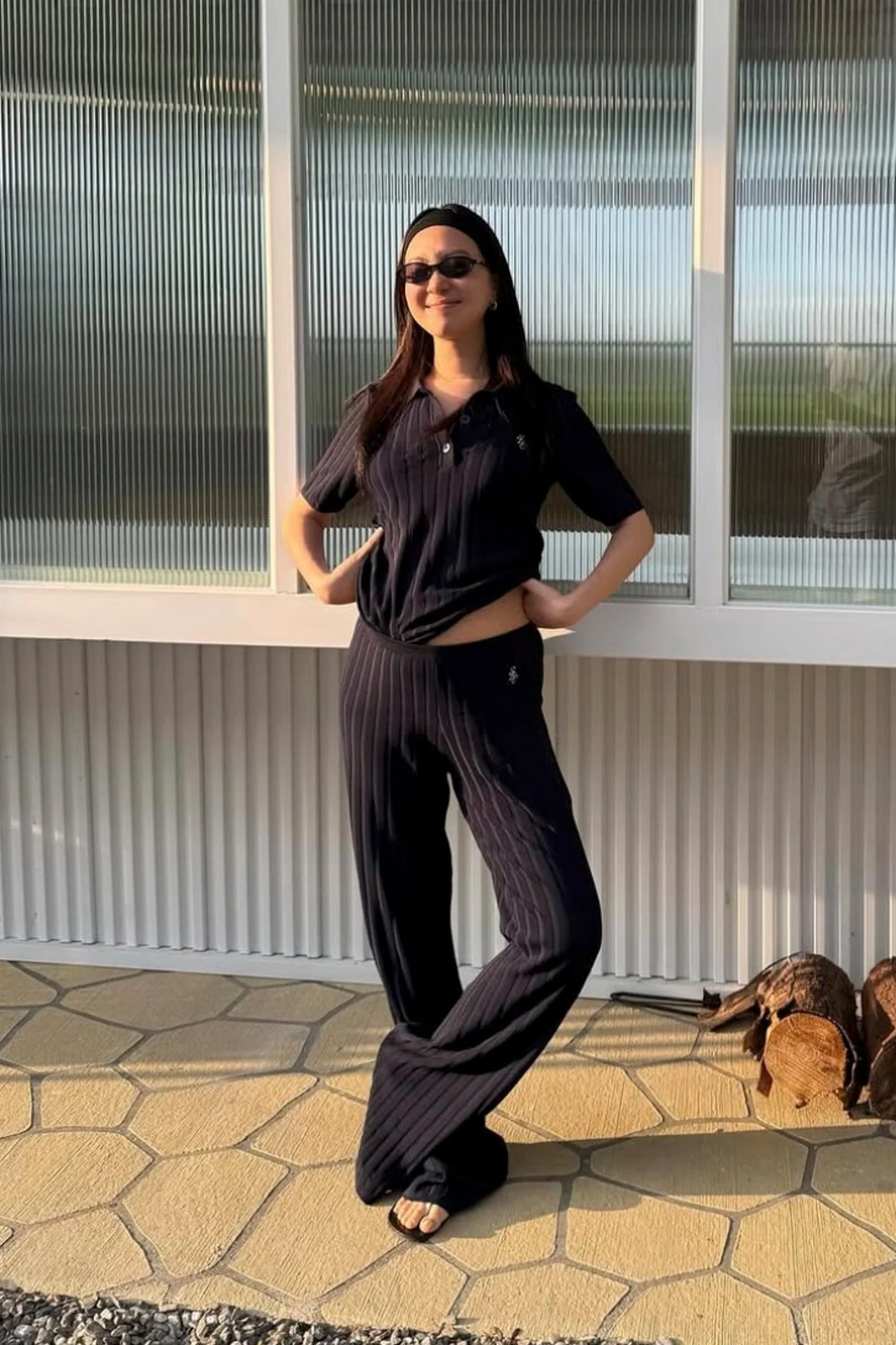 SPORTY & RICH SRC Ribbed Trousers - Dark Navy - Image 3